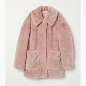 H&M Faux Fur Jacket in Dusty Rose